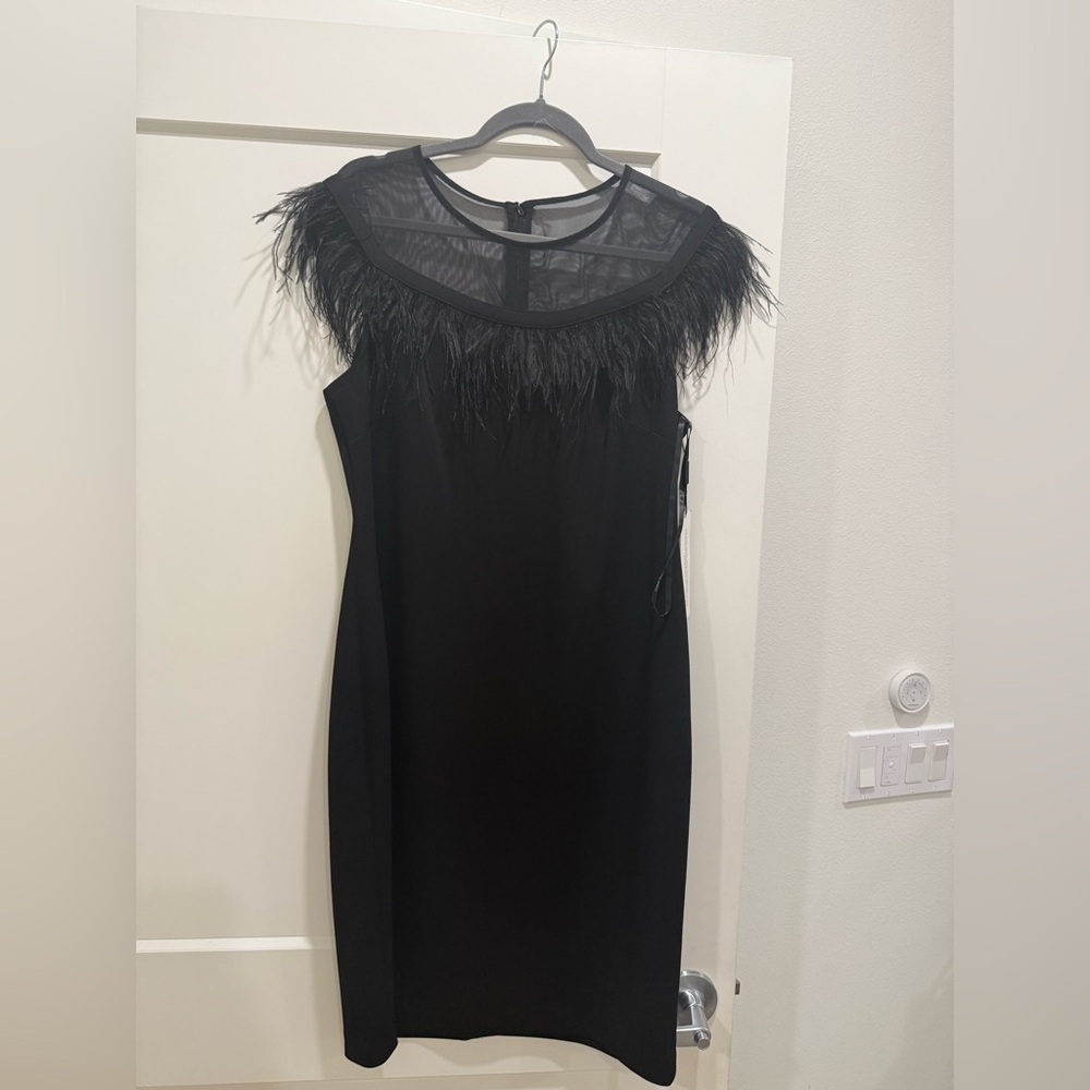 Calvin Klein Black Dress with Feather Detail